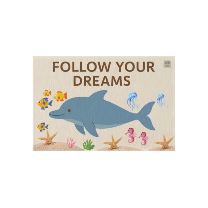 Whimsical Dolphin Outdoor Rug - Beach Decor, Follow Your Dreams Mat, Coastal Home, Patio Rug, Nautical Gifts