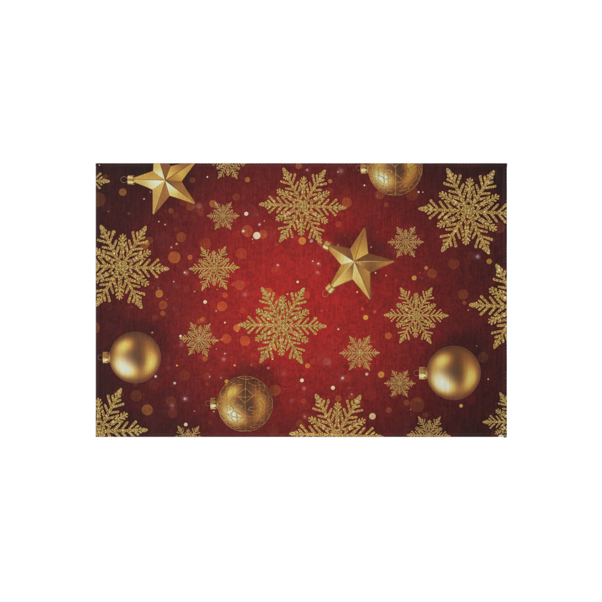 Soft Chenille Holiday Mat 24x36 Inch | 100% Polyester Plush Accent Rug | Gold Snowflake & Star Pattern, Non-Slip, Red